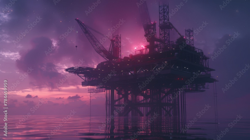 Offshore Oil Rig at Dusk