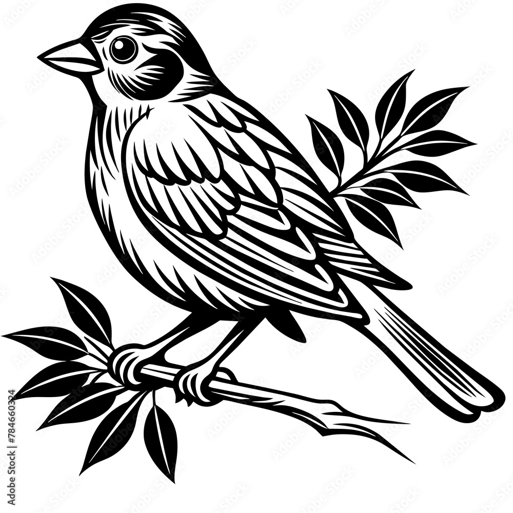 Naklejka premium Bird on a branch vector illustration. 