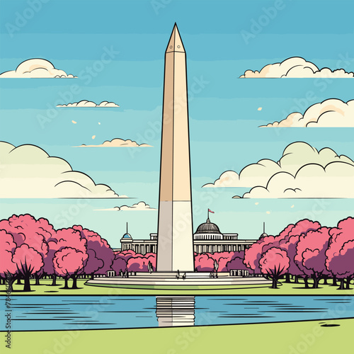 Washington Monument. Washington Monument hand-drawn comic illustration. Vector doodle style cartoon illustration