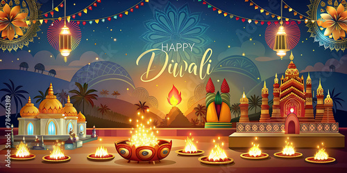 Happy Diwali wishes greeting card design 