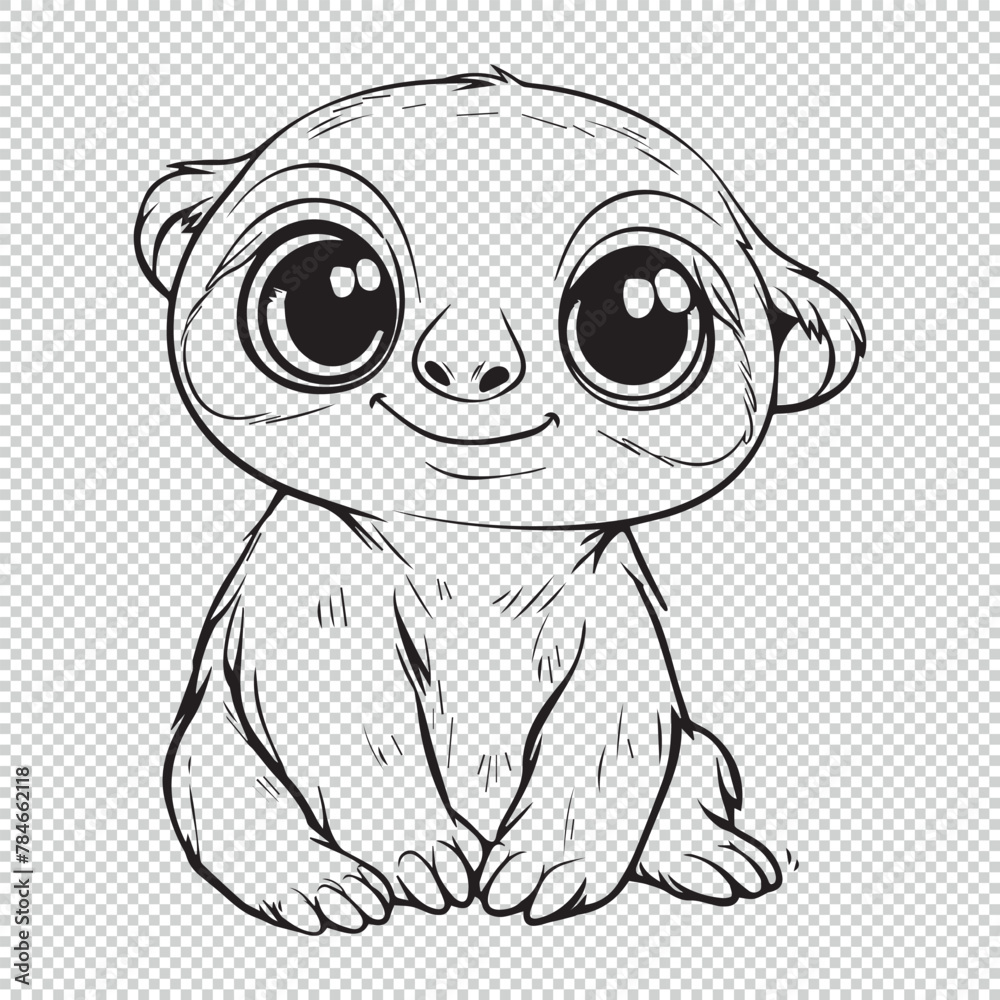 Fototapeta premium Sloth line art for kids coloring book, black vector illustration