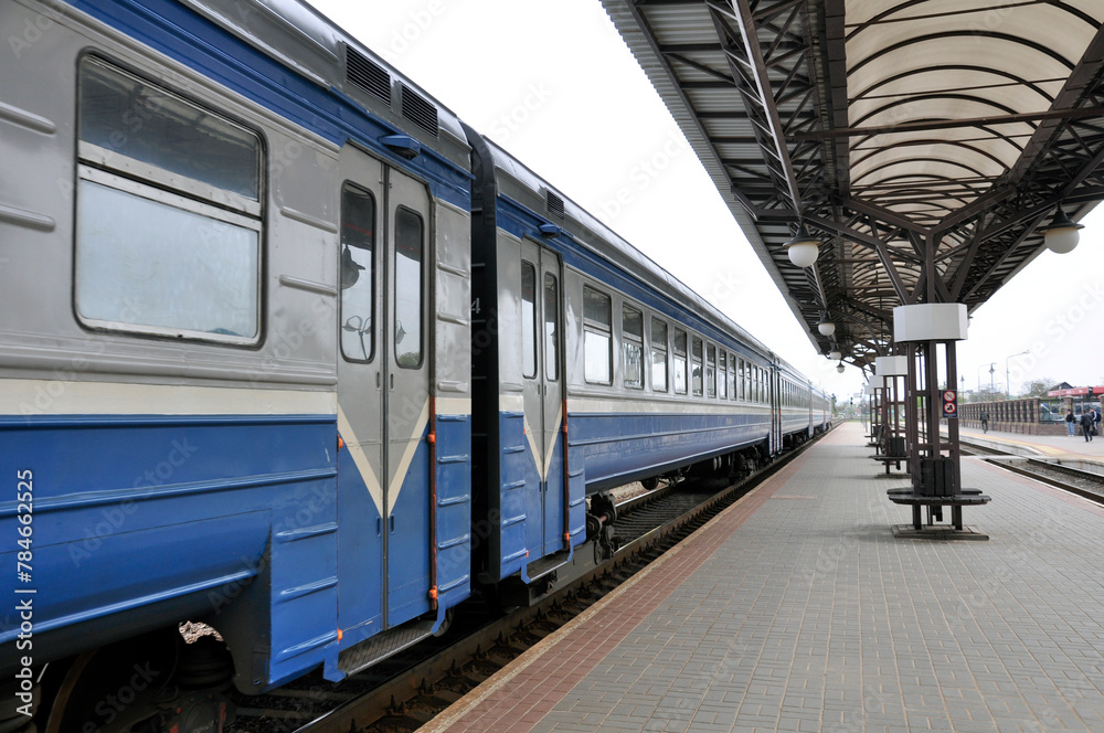 Naklejka premium The carriage of an old Soviet diesel train.