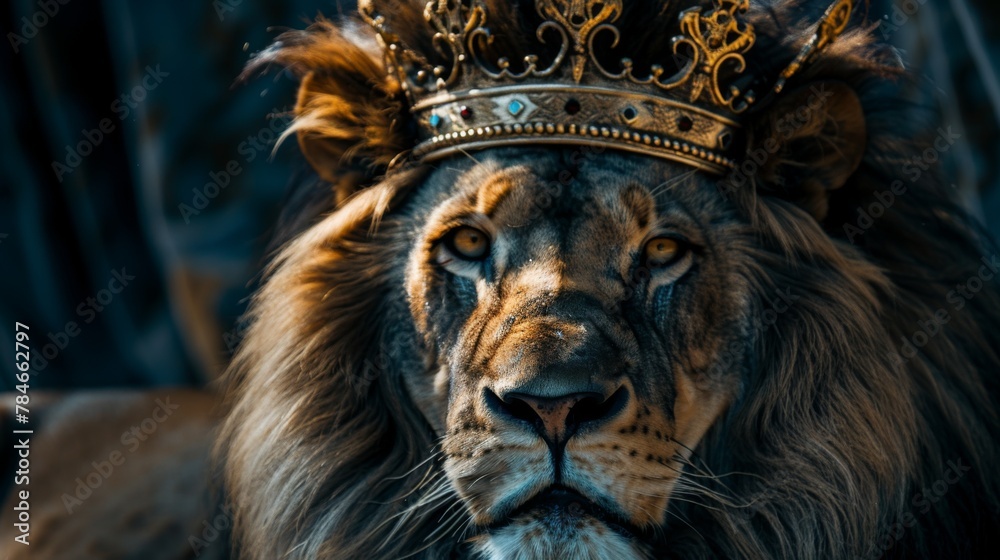 Lion king in golden crown background wallpaper concept Lion king in golden crown background wallpaper concept