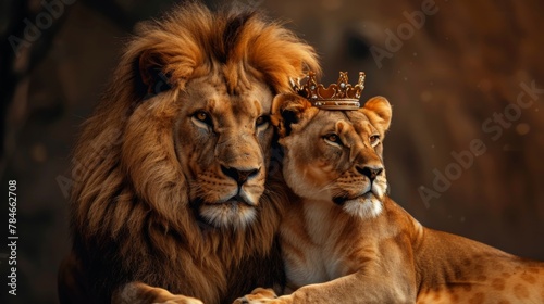 Lion king in golden crown background wallpaper concept