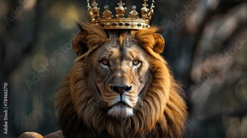 Lion king in golden crown background wallpaper concept © Irina