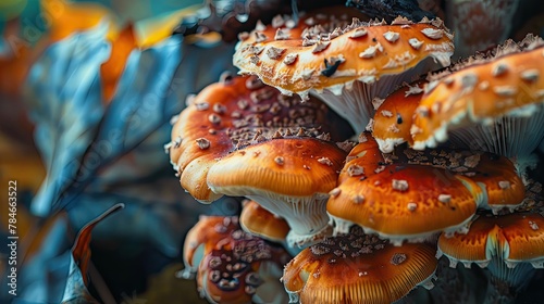 Macro of fungi growing on rotten fruit