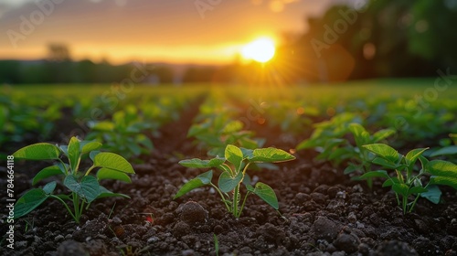 Field of Flowers With Setting Sun