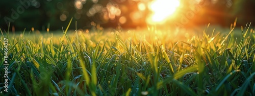Grassy Field With Setting Sun
