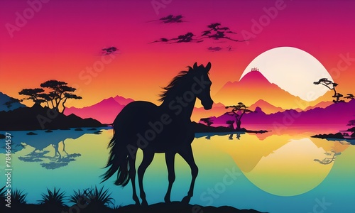 wallpaper depicting the silhouette of a horse in pop-art style