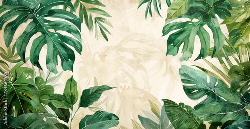 Green Leaves on Beige Background