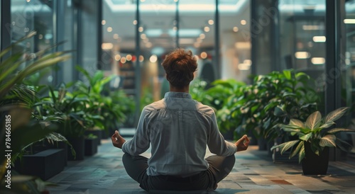 Man Sitting in Lotus Position in Front of Building