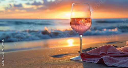 Glass of Wine on Sandy Beach