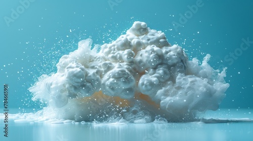 Wet season concept of meringue bread with rain being made from meringue on light blue background. photo