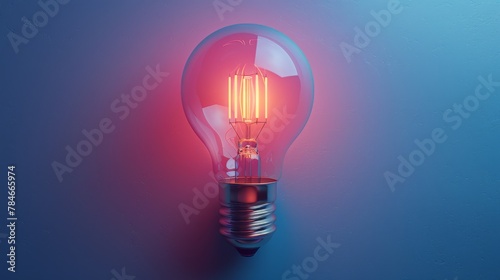 A blue pastel light bulb sits on a blue pastel background. Top view. Minimal concept.