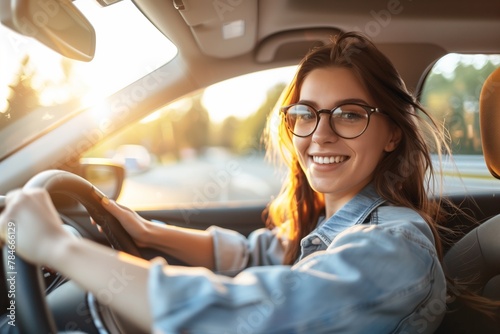 Smiling woman driving a car © gearstd