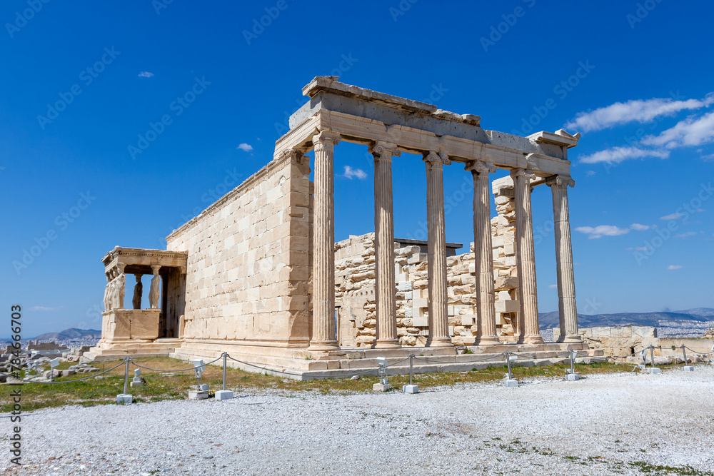 Erechtheion, the second most famous ancient buildind on the Acropolis of Athens, after Parthenon, erected in 406 BC as a temple to goddess Athena Polias, with its porch of the Karyatides. 
