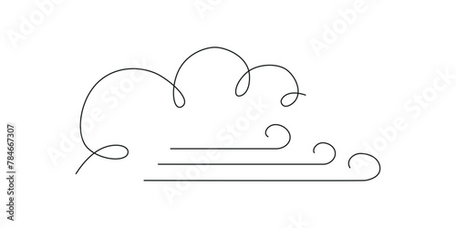 wind with cloud - hand drawing one single continuous line banner. Vector stock illustration isolated on white background for design template weather forecast, travel blog. Editable stroke.