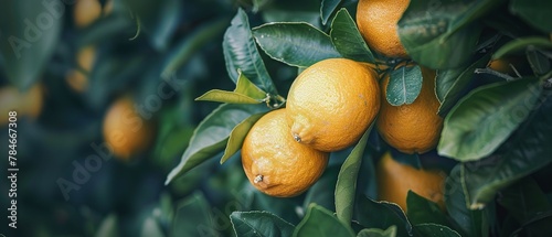 A tree with ripe lemons in a Mediterranean garden, Generative AI. photo