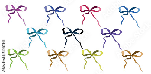 Set of multicolour bows on white background vector, flat style illustration isolated
