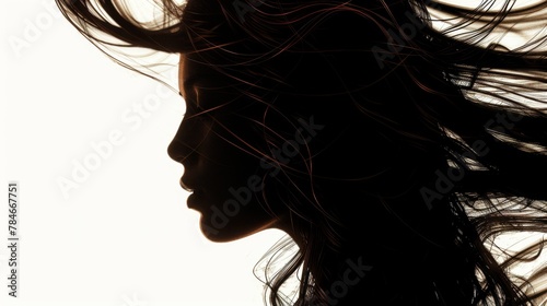 Silhouette shadow of woman with flowing hair background wallpaper concept