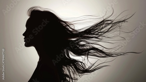 Silhouette shadow of woman with flowing hair background wallpaper concept photo