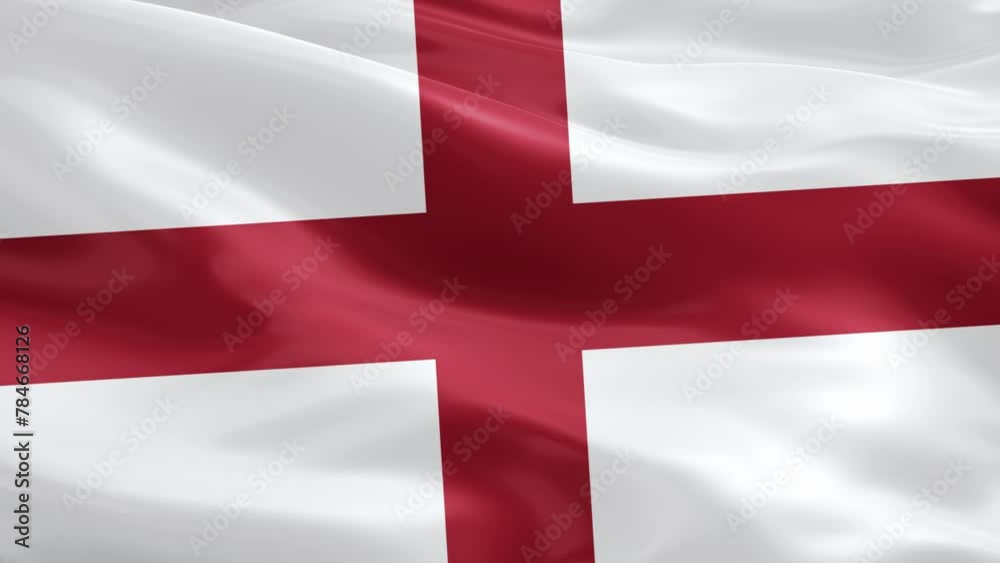 National flag of England waving in the wind. Continuous looping animation of the flag of England. Closeup of the flag of England.