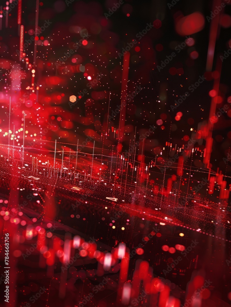 Recession, trade and downfall concept. Abstract falling red crisis forex chart grid. ai generative hyper realistic 