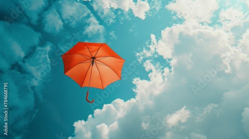 Umbrella flying floating in the sky background wallpaper concept