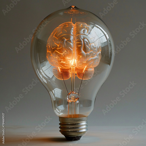 Brain light bulb human brain glowing inside of light bulb. Conceptual symbol of idea and insight