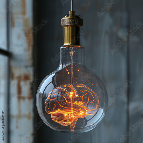 Brain light bulb human brain glowing inside of light bulb. Conceptual symbol of idea and insight