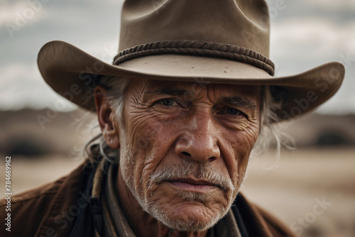 Wise and Weathered: A Cowboy's Piercing Gaze and Lifetime of Stories Captured in a Single Portrait