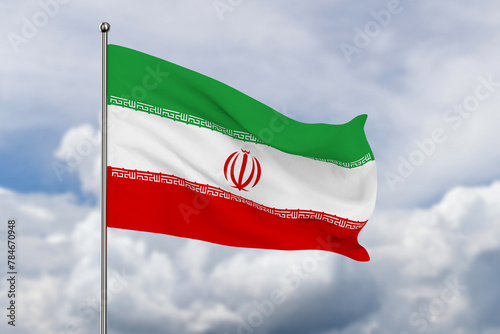 Iran flag on sky background...