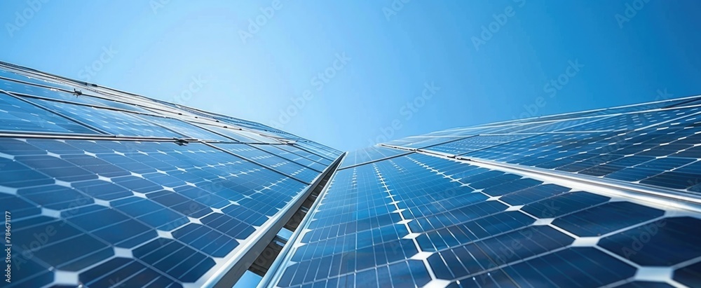 Solar Panel Direct View Detailed view of a solar panel surface, showing the cells and ...
