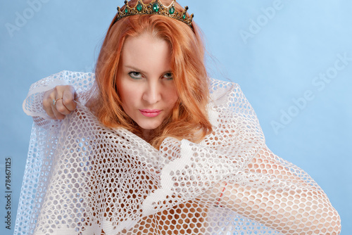 Enraged Lady of the Sea Caught in a Net