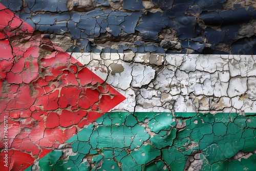The flag of Palestine painted on the cracked, shabby, rough ground. Texture, background