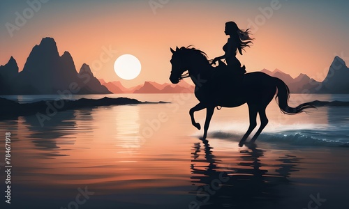 wallpaper representing the silhouette of a rider on horseback