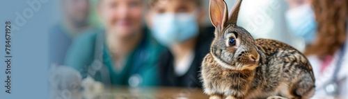Veterinary training seminar, live demonstration with rabbits, classroom, wide shot, educational