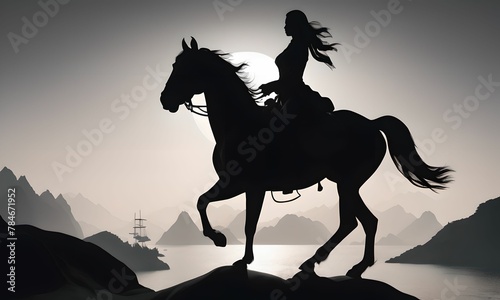 wallpaper representing the silhouette of a rider on horseback