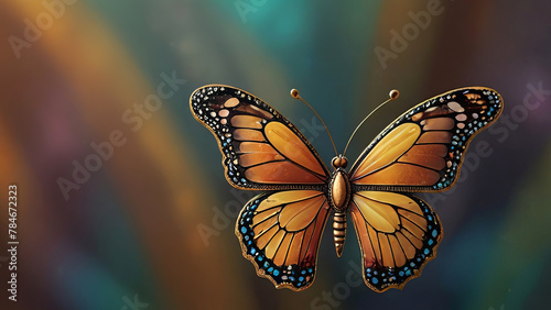 Fantasy Artwork of a Mesmerizing, Translucent Butterfly in Stained Glass Style, Set Against a Soft Out of Focus Background © Snap2Art
