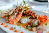 A detailed view of a gourmet seafood dish, prepared by a renowned chef.