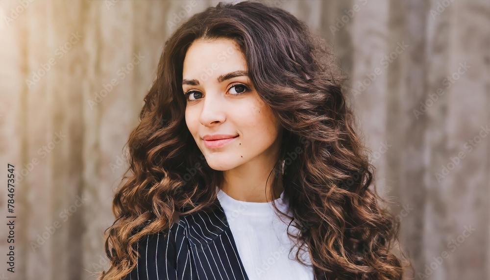 Brunette girl with long and shiny wavy hair . Beautiful model with curly hairstyle Brunette girl with long and shiny wavy hair . Beautiful model with curly hairstyle