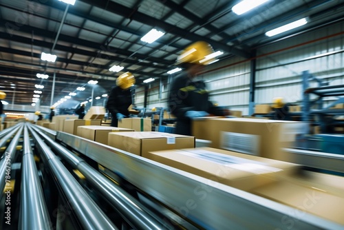 Busy E-Commerce Fulfillment Center with Workers Packaging Orders During Peak Season