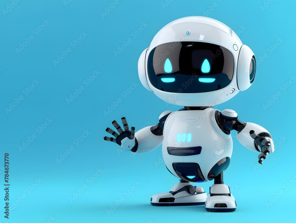 Adorable baby robot showing hello, copy space for text Adorable baby robot showing hello, copy space for text