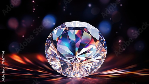 Diamond on a dark background with bokeh. 3d rendering