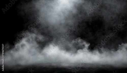 Eerie Atmosphere: Smoke and Fog Overlay on Black Ground - Spooky Horror Background