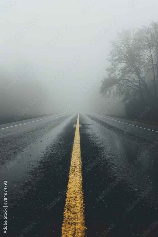 A road with a yellow line down the middle A road with a yellow line down the middle