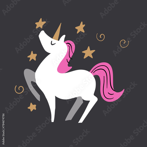 Cute Boho Pink Unicorn Art Vector Illustration