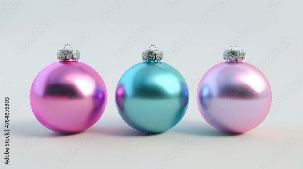 Christmas Baubles on Solid tone Surface. A panoramic image showcasing shiny baubles in vibrant colored tones reflecting a wintry setting placed on a solid surface, creating a cozy holiday scene Christmas Baubles on Solid tone Surface. A panoramic image showcasing shiny baubles in vibrant colored tones reflecting a wintry setting placed on a solid surface, creating a cozy holiday scene