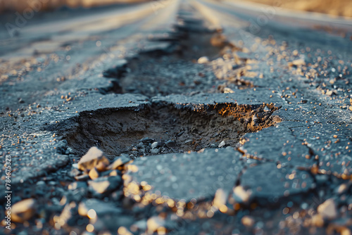 A road with a large hole in it