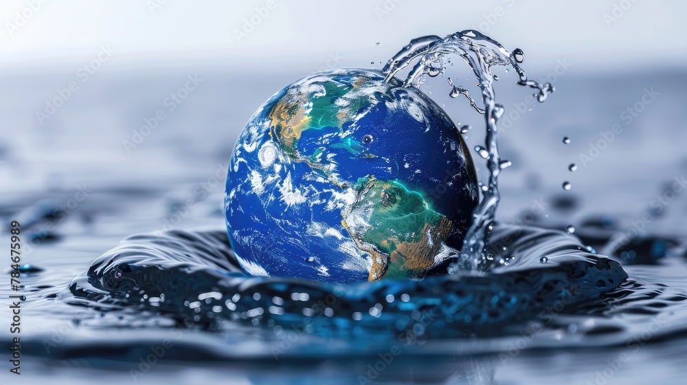 A blue planet is floating in a body of water A blue planet is floating in a body of water
